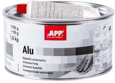 APP Alu Mastic carrosserie voiture avec de la poussière d'aluminium | Mastic pour acier, aluminium, bois, béton et plus | Avec durcisseur | Gris | 1,8 kg