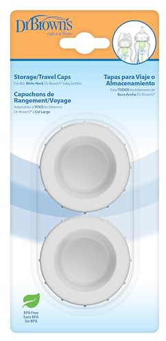 Dr. Brown's Natural Flow Baby Bottle Storage Travel Caps, Wide-Neck, Pack of 2, White