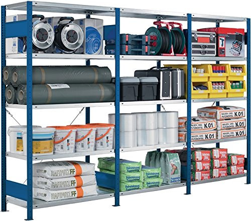 SCHULTE Lagertechnik Anbauregal, Fachbodenregal Stecksystem MULTIplus250, 200 x 100 x 60 cm (HxBxT), 5 Fachböden, Kreuzstrebe, verzinkt