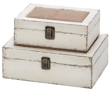 Deco 79 Wooden Decorative Box Decorative Keepsake Boxes with Hinged Lid, Set of 2 Storage Boxes 10, 8W, White