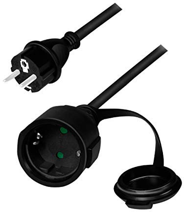 LogiLink LPS102 utomhus ström förlängningskabel för utomhusbruk (skyddskontaktanslutning), 5 m, svart