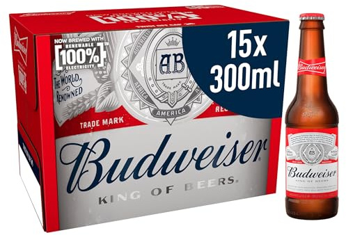 Budweiser Lager Beer Bottles, 15 x 300 ml