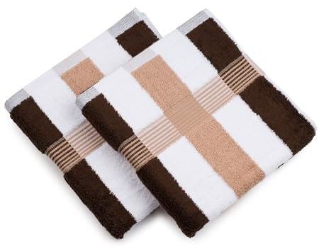 Gözze - New York Streifen Handtuch, 2er Set, Weiches und saugfähiges Handtuch, 100% Baumwolle, 50 x 100 cm - Marone/Weiß/Mocca