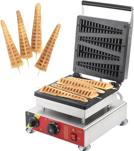 CGOLDENWALL Gofrera Commercial, Antiadherente Máquina de Gofre en Forma de Árbol de Pino 4 Piezas con Control de Temperatura y Tiempo para Panadería