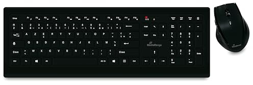MediaRange kabelloses Funk-Tastatur und 5 Tasten Funk-Maus Set, AZERTY (französisch) Layout, PC Tastatur Set mit kabellosem USB 2.0 Empfänger, spritzwassergeschützt & höhenverstellbar