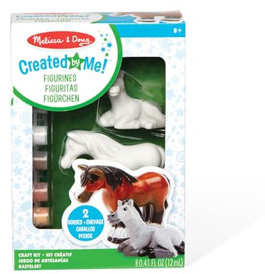 Melissa & Doug - 2 Figurines De Chevaux - Personnalisation Avec Pinceau Et Peinture - Jouet En Résine - Kit Bricolage - Activité Manuelle Enfant Adulte - Loisir Créatif - Cadeau Enfant 8 Ans Et +