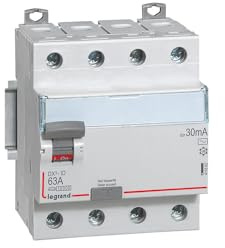 411662 Legrand Interrupteur différentiel tétrapolaire 63A type AC 30mA - 4 modules - Bornes alignées