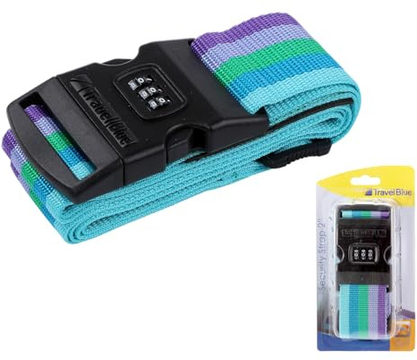 Travel Blue Luggage Straps - 3 Dial Combination Suitcase Straps, Multicolour, 200cm Length, Secure Your Belongings with High-Impact Buckle and Integrated Address Label, Fits All Luggage Sizes
