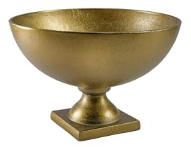 Serene Spaces Living Large Antique Brass Pedestal Bowl - Vintage Wedding Centerpiece and Flower Vase for Dining Table, Entryway Decor, 10 Diameter & 6.75 Tall