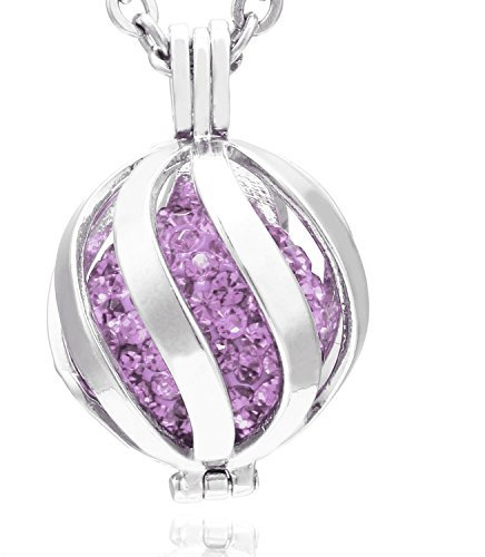 Morella Collar ángel de la Guarda de Acero Inoxidable 70 cm con Colgante Espiral y Bola de resonancia de Color Lila Ø 16 mm para Damas en Bolsa para Joyas