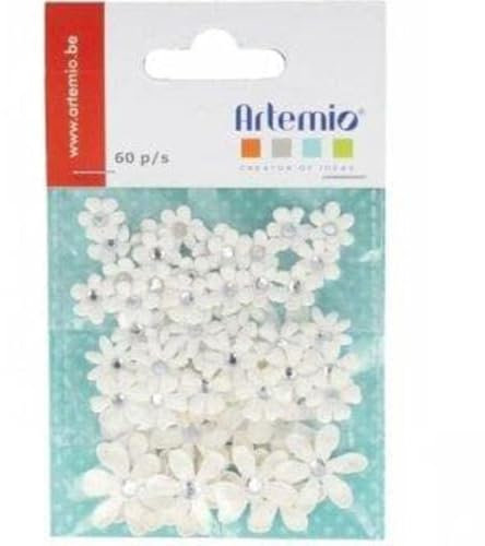 Artemio Set of 60 Mini Paper Flowers, White, 1 x 7.5 x 11.5 cm