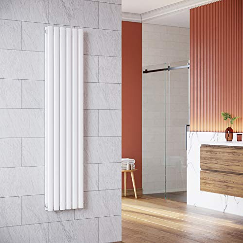 Radiateur tubulaire designer 350x1600mm, blanc, forme ovale, panneau de chauffage vertical, raccord central, double couche