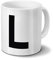 Tasse mit dem Buchstaben L - Motiv Letters - Trend, Modern, Kaffeebecher, Mug, Becher, Kaffeetasse - Farbe Weiß