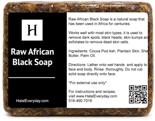 HalalEveryDay - Raw African Black Soap from Ghana, Black Soap with Shea Butter, Black African Soap for Nourished Skin, Natural African Black Soap Bar, 1 lb.