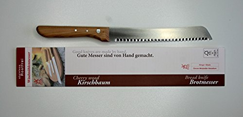 Windmühlenmesser, Brotmesser, Kirschholzgriff, Wellenschliff, rostfrei