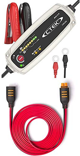 CTEK MXS 5.0 Battery Charger with Automatic Temperature Compensation and CTEK 56-304 Comfort Connect Extension Cable, 2.5 m