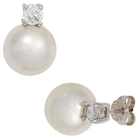 Jobo Damen-Ohrstecker aus 925 Sterling Silber mit synthetischen Perlen und Zirkonia