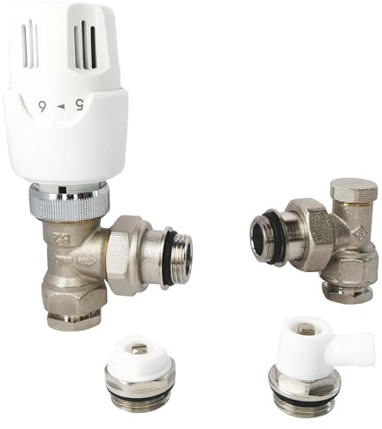 SOMATHERM FOR YOU, Kit thermostatique équerre nickelé 1/2 pour radiateurs - Comprend robinet thermostatique, coude de réglage, purgeur d'air et robinet de vidange orientable