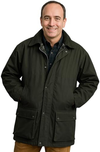 Game Technical Apparel Men's Premium British Wax Jacket – Unpadded, Water-Repellent & Windproof with Detachable Hood & Tartan Lining