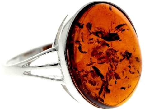 SilverAmber Jewellery - Anello delicato in argento Sterling 925 e ambra baltica classica grande ovale - 7504, Grande, Gemma
