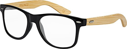 Balinco Bamboo Wood Nerd Sunglasses Retro Vintage Unisex Gafas con bisagra de resorte para hombres y mujeres (Bamboo - Transparente)