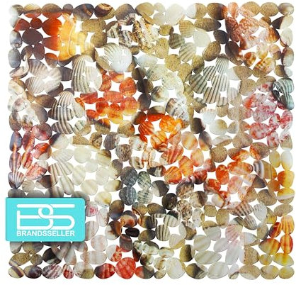 Brandsseller Alfombrilla Antideslizante para Ducha 53x53 cm – Fabricada en PVC con ventosas, Lavable, antibacteriana y Resistente al Moho – Esterilla de Ducha Antideslizante – Diseño de Conchas