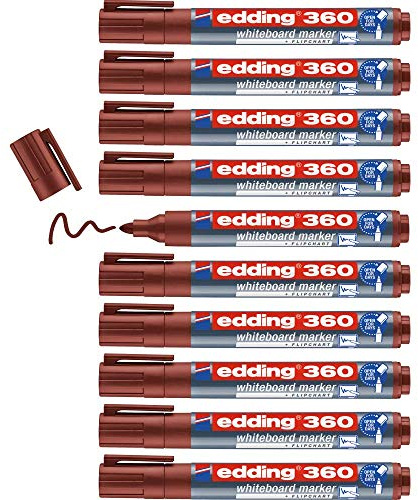 edding 360 marcador para pizarras blancas - marrón - 10 rotuladores - punta redonda 1,5-3 mm - rotulador para pizarra blanca, borrado en seco - pizarra blanca, flipchart, tablón de notas