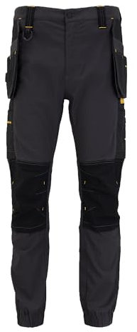DEWALT Bainbridge Men's Elasticated Hem, Water-Resistant, Holster Pocket, Pro-Stretch Work Trousers, Black/Grey, W32/L33