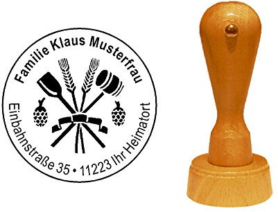 Stämpel trästämpel motivstämpel BRAUERI diameter ca Ø 40 mm – med personlig adress och motiv – ölbryggare, ölbryggning, yrkesmässigt