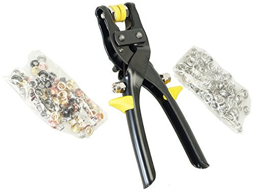 2 in 1 Druckknopfzange und Ösenzange (Installations-Set) Inkl. Bunte Ösen mit 5 mm Lochdurchmesser und 25 Sets Druckknöpfe