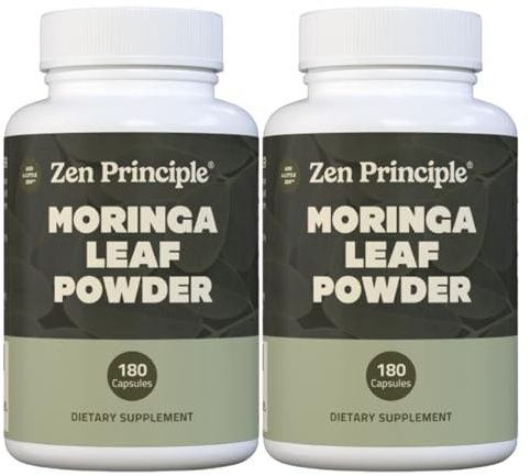 Zen Principle Organic Moringa Oleifera. Ultra-Premium. Provides an All Natural Energy Boost and Multi-Vitamin. A Raw Superfood, Vegan, No GMO and Gluten Free. 360 Capsules.