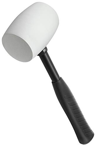 Powerbuilt 16-Ounce Rubber Mallet Hammer, Non-Slip Steel Handle Hand Tool, White - 648336