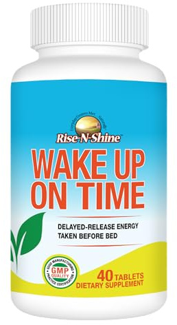 Rise-N-Shine Wake Up On Time Energy Supplement to Help Boost Your Mornings with Alertness & Focus for a Productive Day with Natural Caffeine & More - 40 Tablets