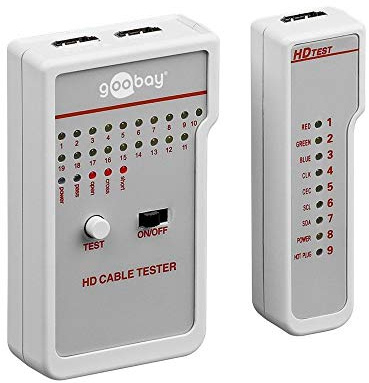 goobay HDMI Kabeltester, Prüfgerät zum Testen von HDMI Kabeln, Leitungstester mit LED Anzeige für Durchgang, Kurzschluss & Kreuzung - 31961