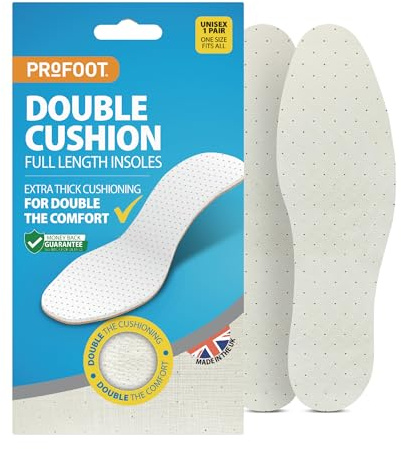 Profoot Unisex Insoles Double Cushion Full Length Shoe Inserts with Extra Thick Cushioning, Double Layer Insole For Everyday Comfort, Promotes Better Airflow, Trim to Fit, One Size, 1 Pair