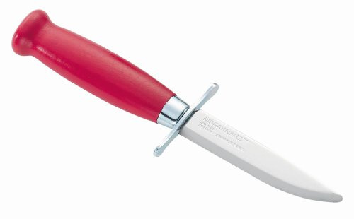 Morakniv Kindermesser, abgerundete Klinge, rostfrei, violetter Birkenholz-Griff, schwarze Lederscheide