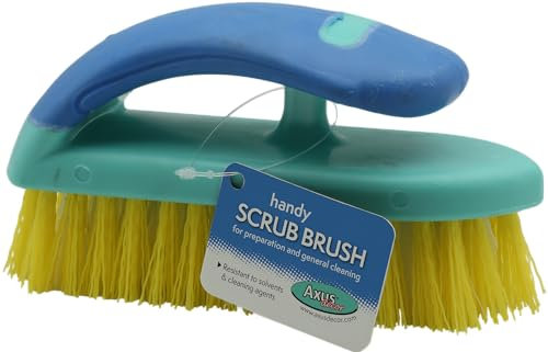 Axus Decor Handy Scrub Brush (Blue Series) Chemical Resistant Bristles and Ergonomic Handle - Heavy Duty Scrubbing Brush For Home, Garden, and Industrial Use - Suitable for Left & Right Handed Users