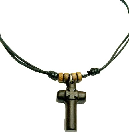 IconsGr Tvåsidig kristen ortodoxa grekiska religiösa hängsmycke halsband med träkors – krucifix/10