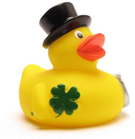 DUCKSHOP I Badeente Glücksbringer I Quietscheente I L: 7,5 cm I Quietscheentchen I Geschenk für Prüfungen I Präsent Silvester I Talisman