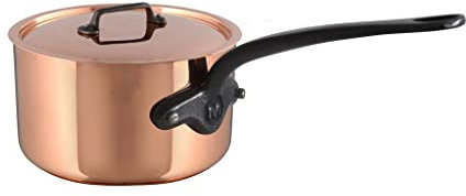 Mauviel M'Heritage M150CI 1.5mm Polished Copper & Stainless Steel Saucepan With Lid, And Cast Iron Handles, 1.9-qt, Made in France