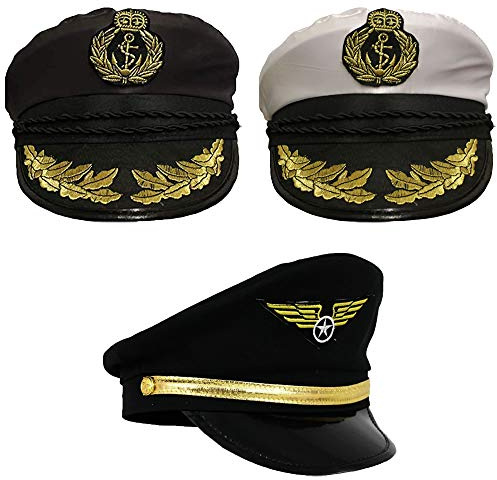 Adults Pilot Hat Fancy Dress Accessory Unisex Air Force Captain Cap Black Hat With Emblem Aviator Man