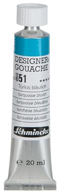 Schmincke - Designers Gouache, Türkis bläulich, 20 ml-Tube, 25 551 007, streifenfreier Auftrag, maximal deckend, farbintensiv und samtmatt