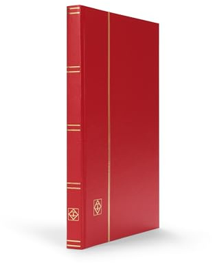 LIGHTHOUSE – “BASIC” Hard Cover Stockbook for Stamps - 32 Black Cardstock 6”x9” (A5) Pages with Clear Strips - Red