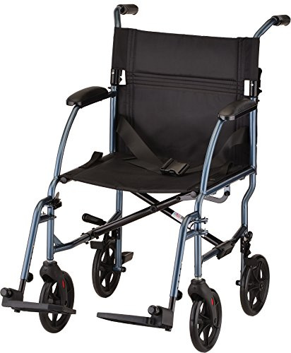 NOVA Ultra Lightweight Transport Wheelchair for Adults, Foldable Travel Wheelchair with 19” Seat Width, Compact Design, Easy to Carry, Blue