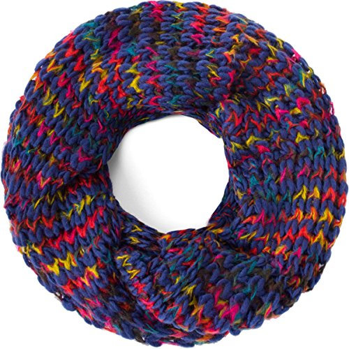 Compagno Damen Winterschal Loop mehrfarbiger bunter Grobstrick Schal Strickschal Winter Rundschal, SCHAL Farbe:Blau