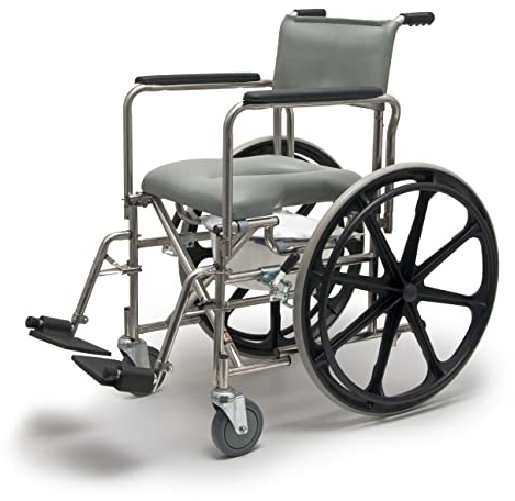 Everest & Jennings Rehab Shower Commode Wheelchair, 14.25 Low Back Seat, 250 lbs Weight Capacity, Bathroom Chairs With Wheels, 12022010