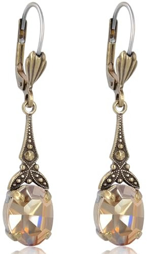 Jugendstil Ohrringe Gold Markenkristalle Light Topaz NOBEL SCHMUCK