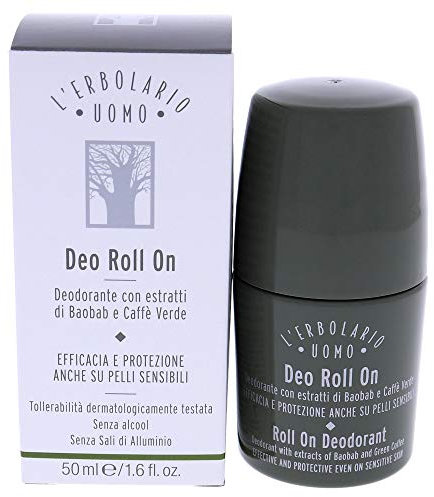L'Erbolario Deodorante Roll On Uomo, Efficacia e Protezione anche per Pelli Sensibili, Deodorante Uomo Freschezza Duratura, Senza Sali d’Alluminio e Alcool, Formato 50 ml