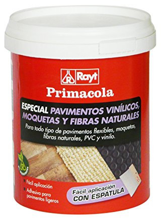 Rayt 524-09 Primacola Plus C-10 Adhesivo acrílico unilateral para revestimientos ligeros: moquetas, pavimentos de PVC, goma o caucho de hasta 4 mm de grosor. Fácil aplicación con espátula. 1 kg
