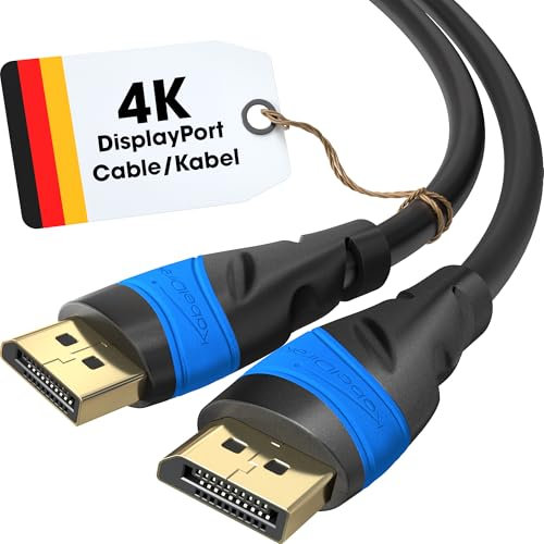 KabelDirekt – 4K DisplayPort Kabel – 5m – DP Kabel, in Deutschland entwickelt – Erhältlich in 0,5-10m (Display Port Monitorkabel für PC/Laptop, 4K@60Hz, Gaming bei 144Hz, Dolby Audio, schwarz)